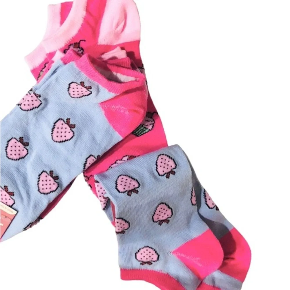 4pairs pink strawberry cupcake strawberries low cut socks new FREE‎
